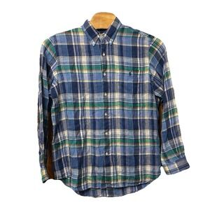 Polo Ralph Lauren Men's Classic Fit XL 100%‎ Linen Plaid Button Down Blue Green